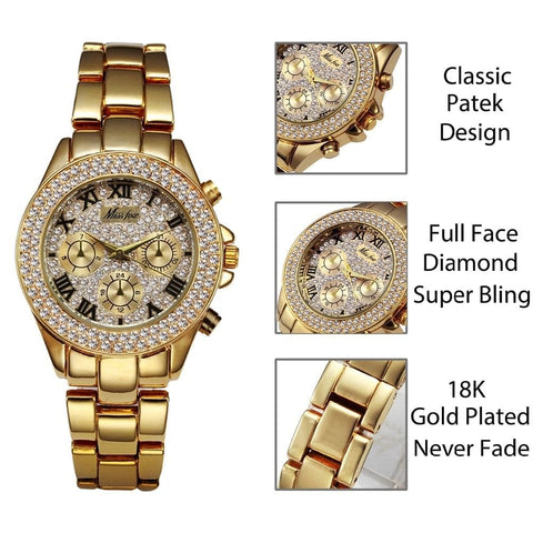 The Best Accessory 1846-GG / China Luxury Chronograph Roman Numerals 18K Gold Ladies Quartz Wristwatch