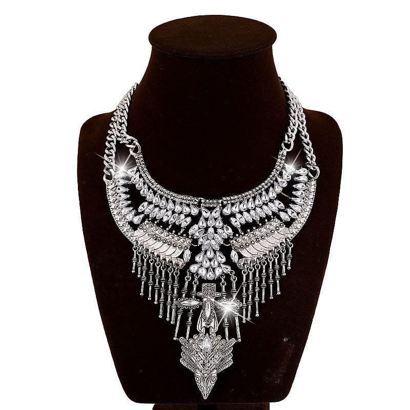 Vintage Silver Multilayer Tassel Crystal Maxi Collar and Pendant Necklace - The Best Accessory