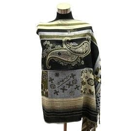 The Best Accessory BLK/Gray Paisley With Multi Square Border Pashmina