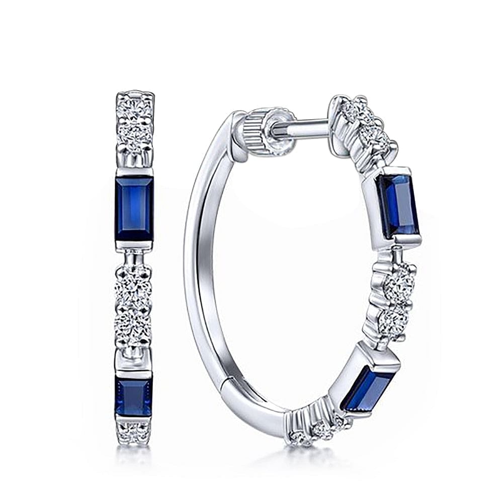 The Best Accessory Round Rectangle Blue CZ Hoop Earrings