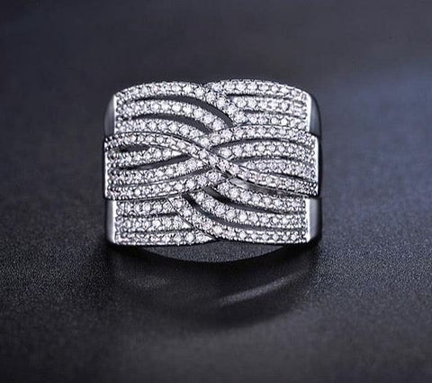 The Best Accessory X Cross Micro Cubic Zircon Pave White Gold Finish Ring