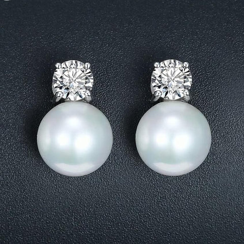 The Best Accessory Pearl Jewelry Stud Earrings White Gold Color CZ