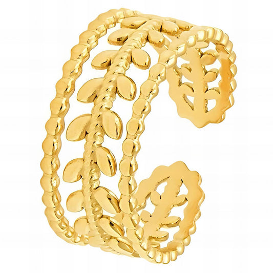 18K gold plated Stainless steel  Leafs finger ring, Intensity - The Best Accessory