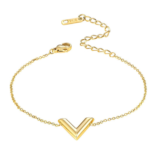 18K gold plated Stainless steel  Letter V bracelet, Intensity - The Best Accessory