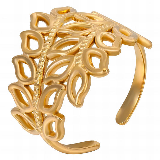 18K gold plated Stainless steel  Leafs finger ring, Intensity - The Best Accessory