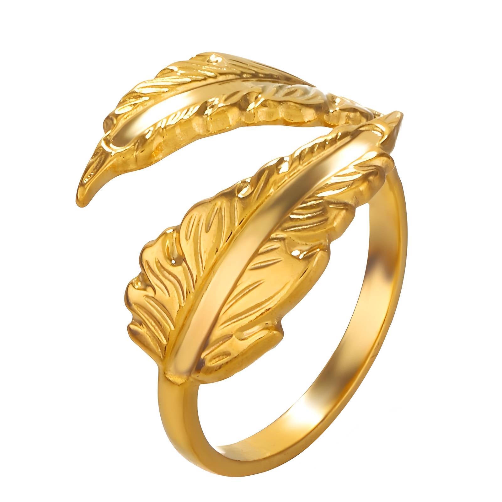 18K gold plated Stainless steel  Leafs finger ring, Intensity - The Best Accessory