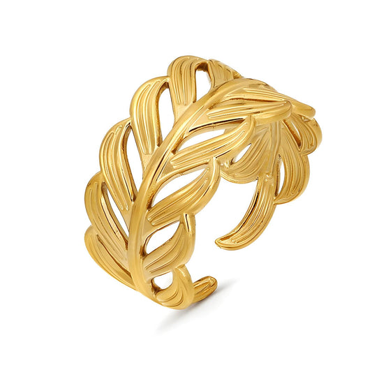 18K gold plated Stainless steel  Leafs finger ring, Intensity - The Best Accessory