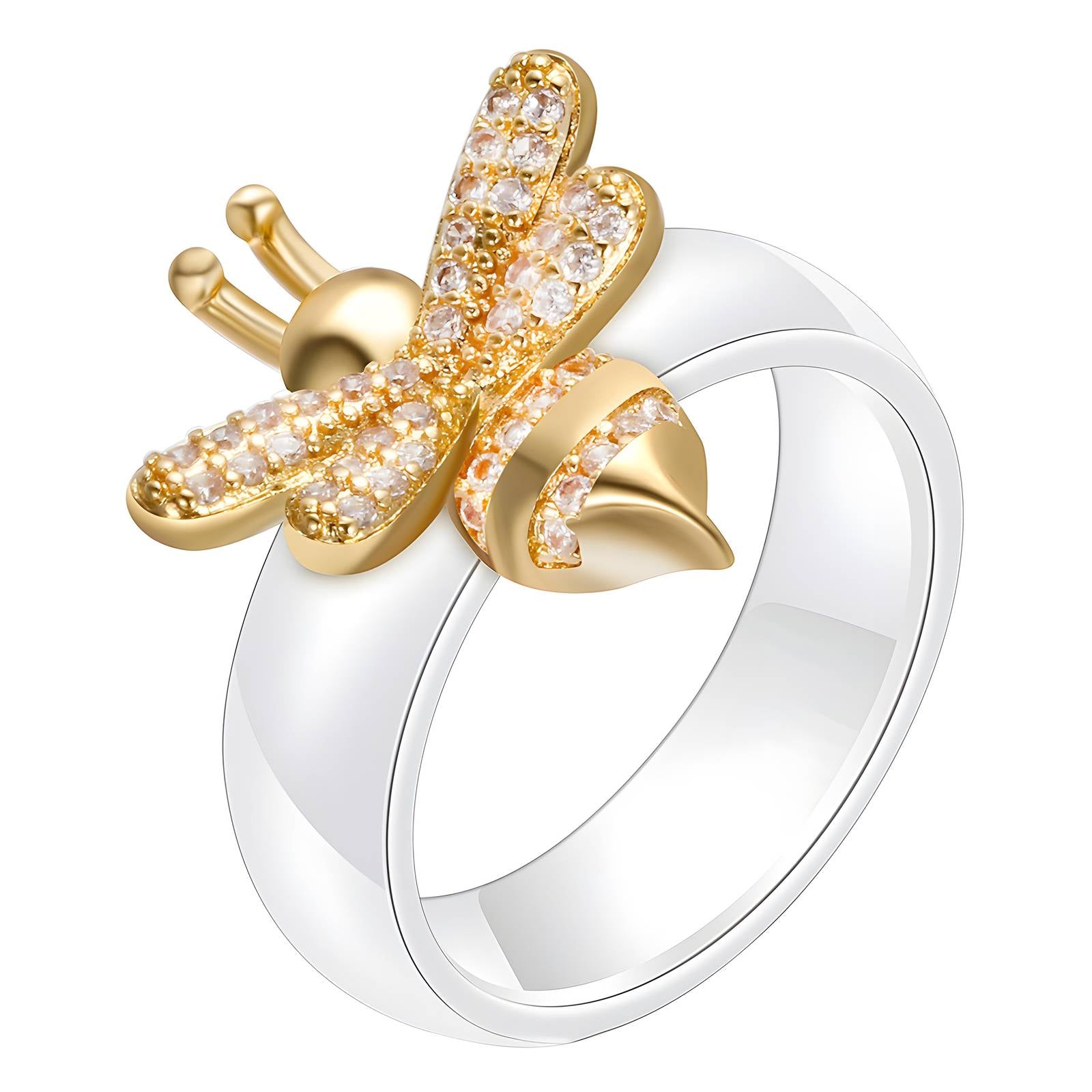 Ceramic / 18K gold plated steel finger ring, Intensity - The Best Accessory