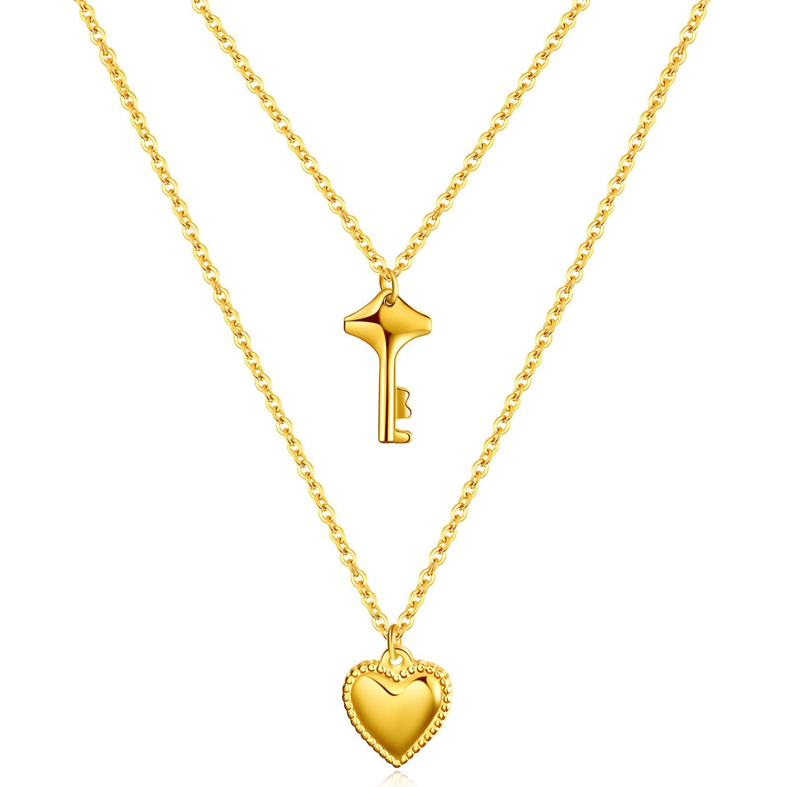 18K gold plated Stainless steel  Heart and Key necklace, Intensity - The Best Accessory