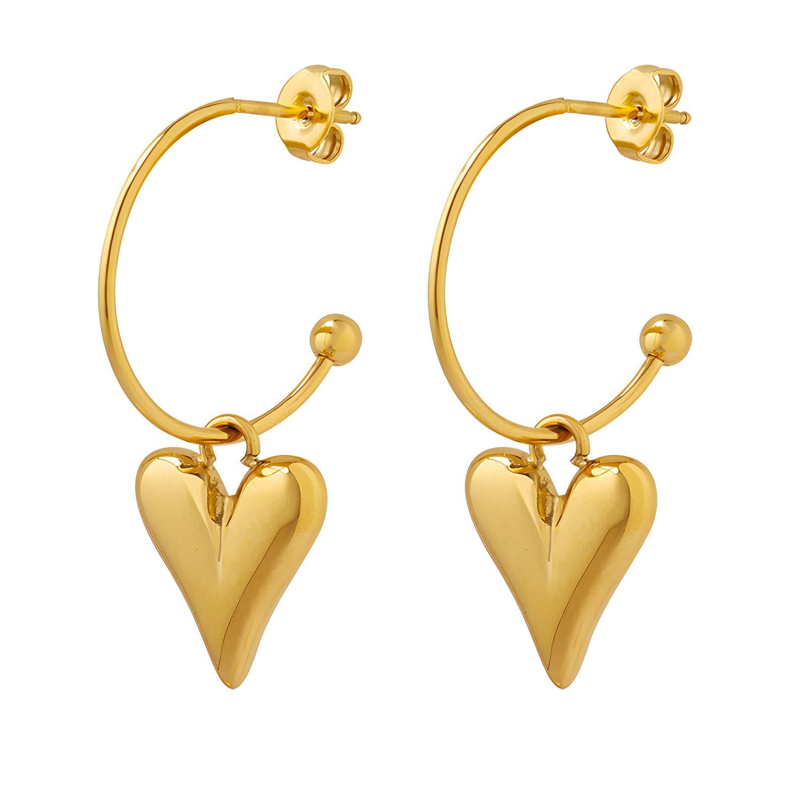 18K gold plated Stainless steel  Hearts earrings, Intensity - The Best Accessory