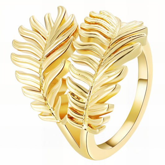 18K gold plated Stainless steel  Leafs finger ring, Intensity - The Best Accessory
