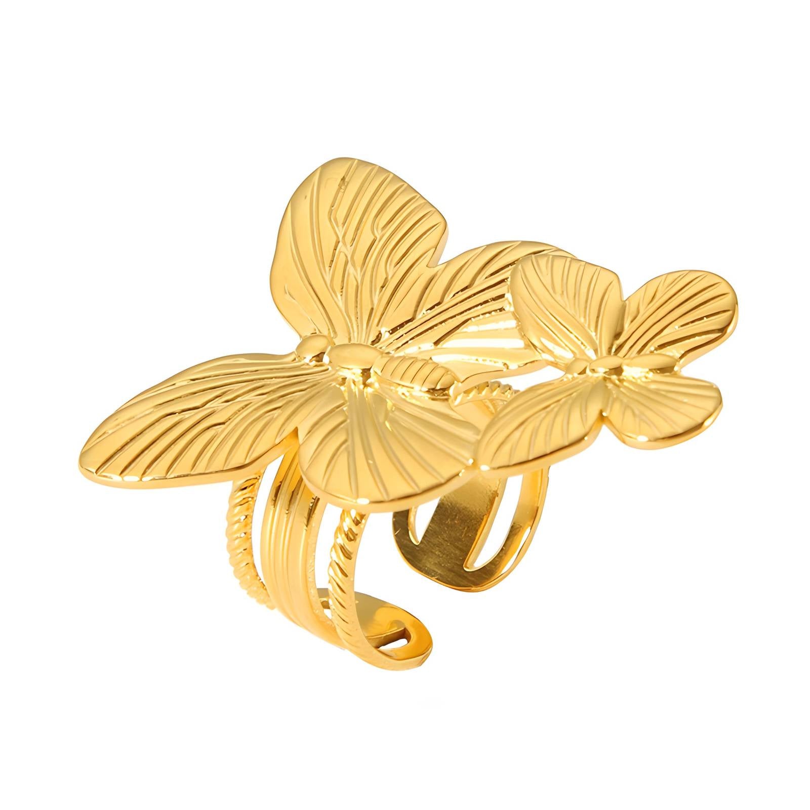18K gold plated Stainless steel  Butterflies finger ring, Intensity - The Best Accessory