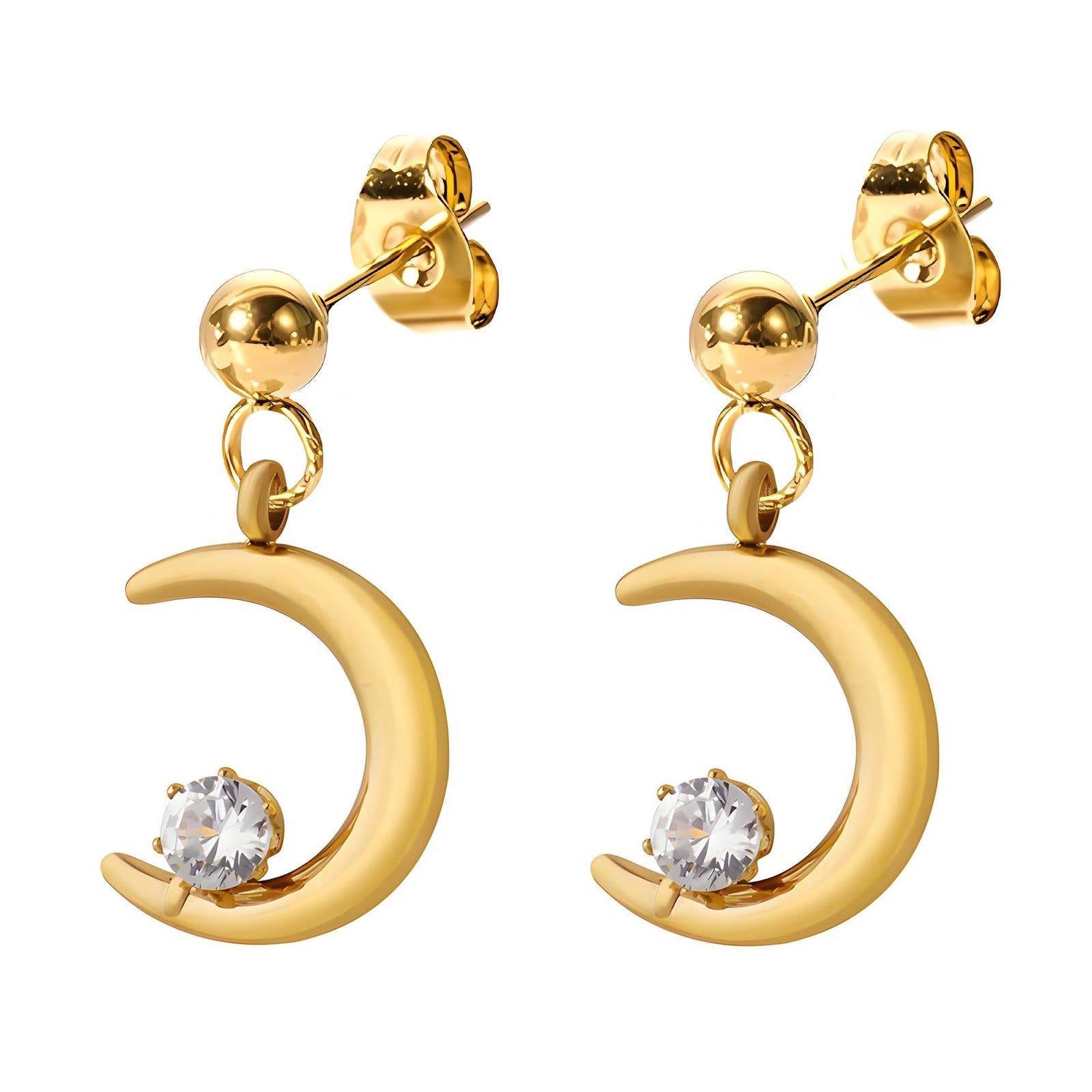 18K gold plated Stainless steel  Crescent moon earrings, Intensity - The Best Accessory
