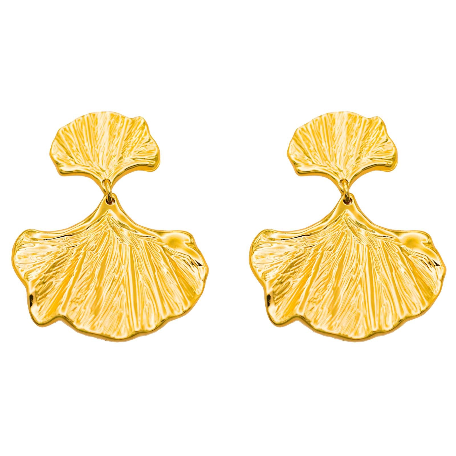 18K gold plated Stainless steel  Ginkgo leaf  earrings, Intensity - The Best Accessory