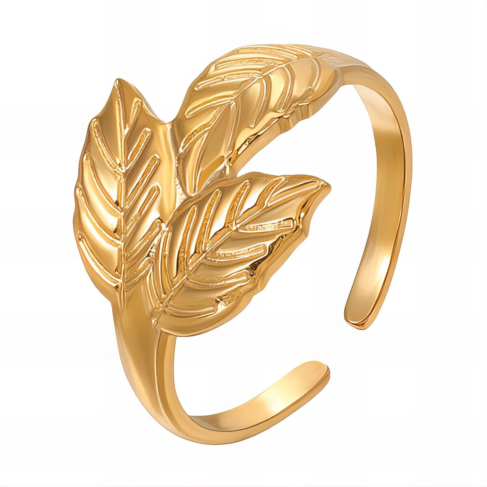 18K gold plated Stainless steel  Leaf finger ring, Intensity - The Best Accessory