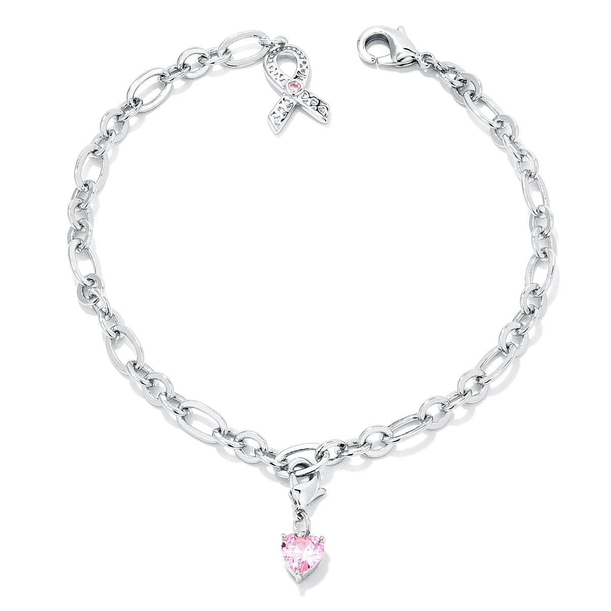 Breast Cancer Awareness Ribbon and Heart Charm Bracelet - The Best Accessory