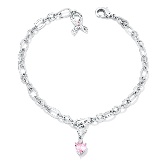 Breast Cancer Awareness Ribbon and Heart Charm Bracelet - The Best Accessory
