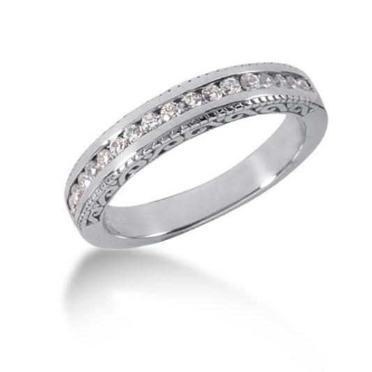 14k White Gold Vintage Style Engraved Diamond Channel Set Wedding Ring Band - The Best Accessory