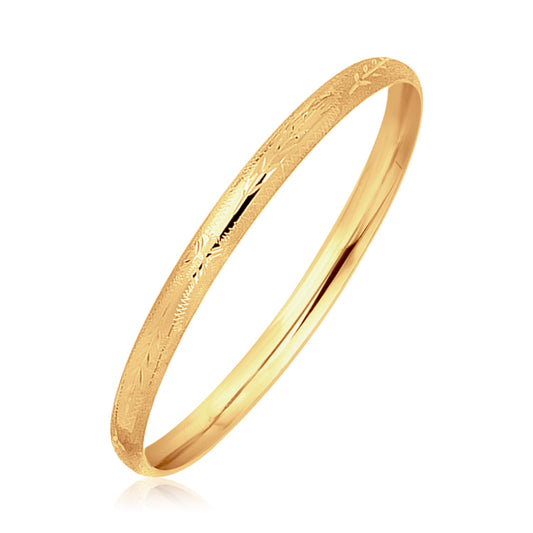 14k Yellow Gold Dome Style Childrens Bangle with Diamond Cuts (5.50 mm) - The Best Accessory