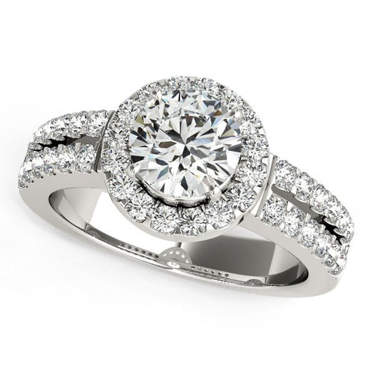 14k White Gold Halo Diamond Engagement Ring With Double Row Band (1 3/8 cttw) - The Best Accessory