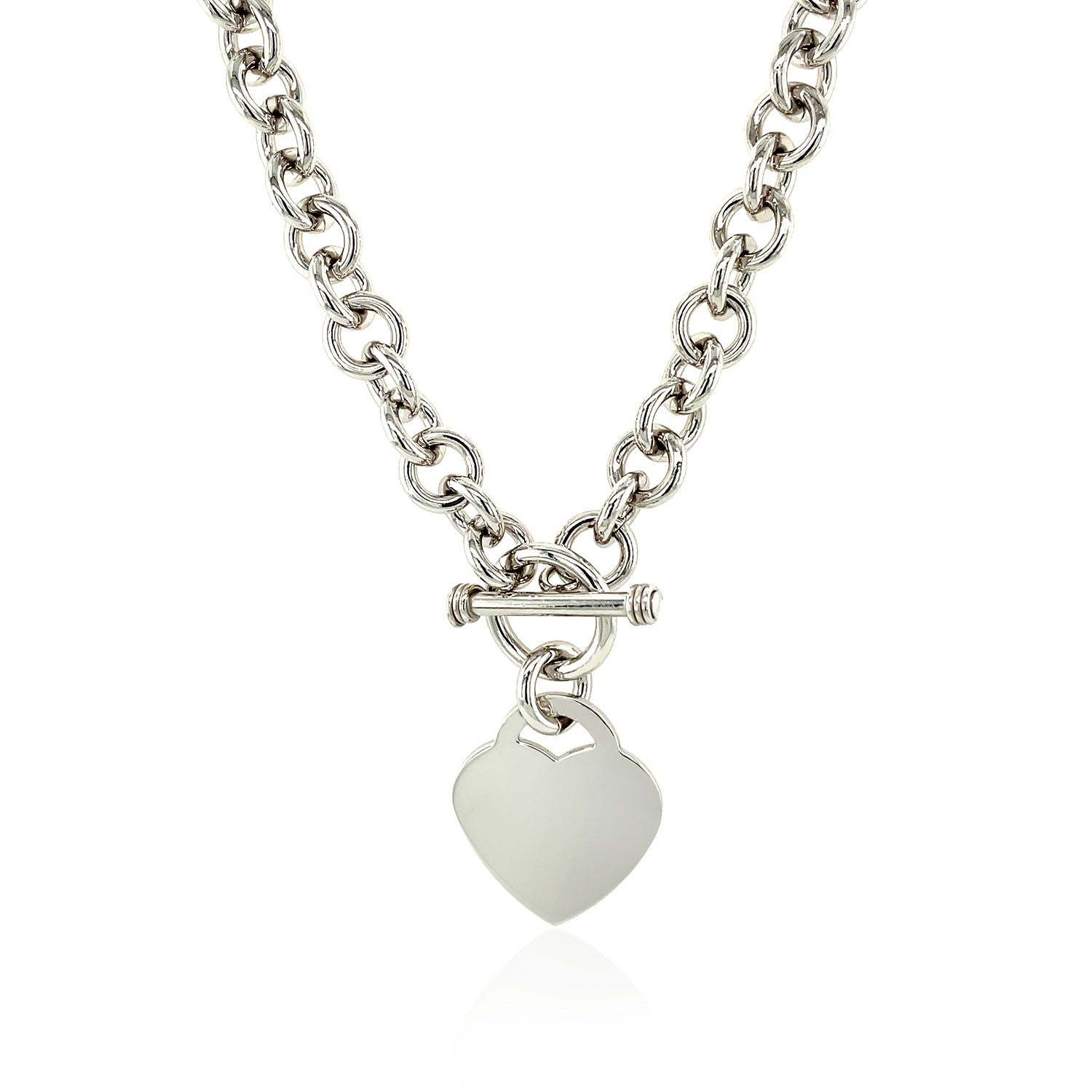 Sterling Silver Rolo Chain  with a Heart Toggle Charm and Rhodium Plating - The Best Accessory