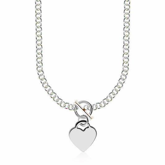 Sterling Silver Rhodium Plated Rolo Chain Necklace with a Heart Toggle Charm - The Best Accessory
