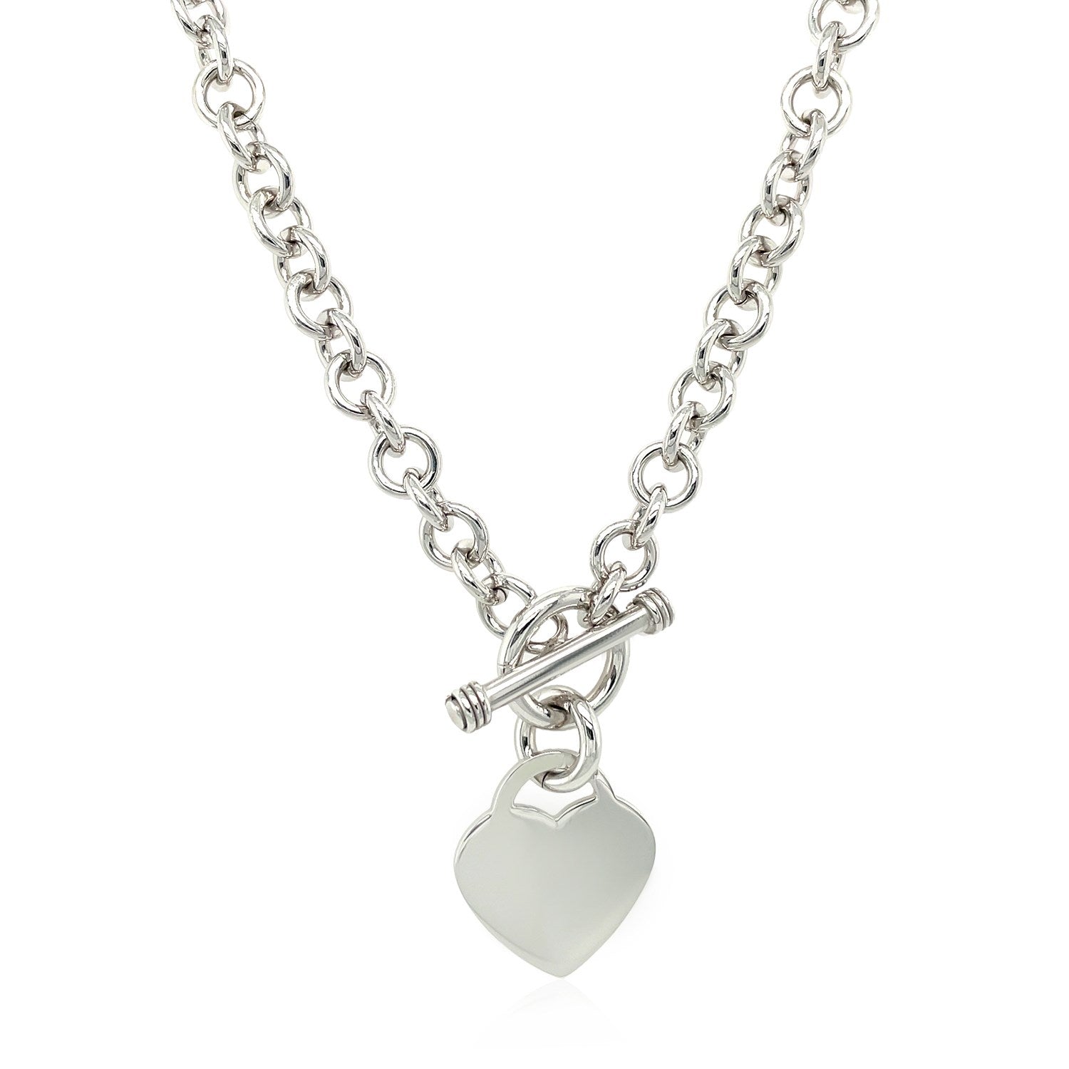 Sterling Silver Rhodium Plated Rolo Chain Necklace with a Heart Toggle Charm - The Best Accessory