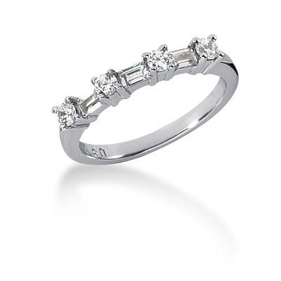 14k White Gold Seven Diamond Wedding Ring Band with Round and Baguette Diamonds - The Best Accessory