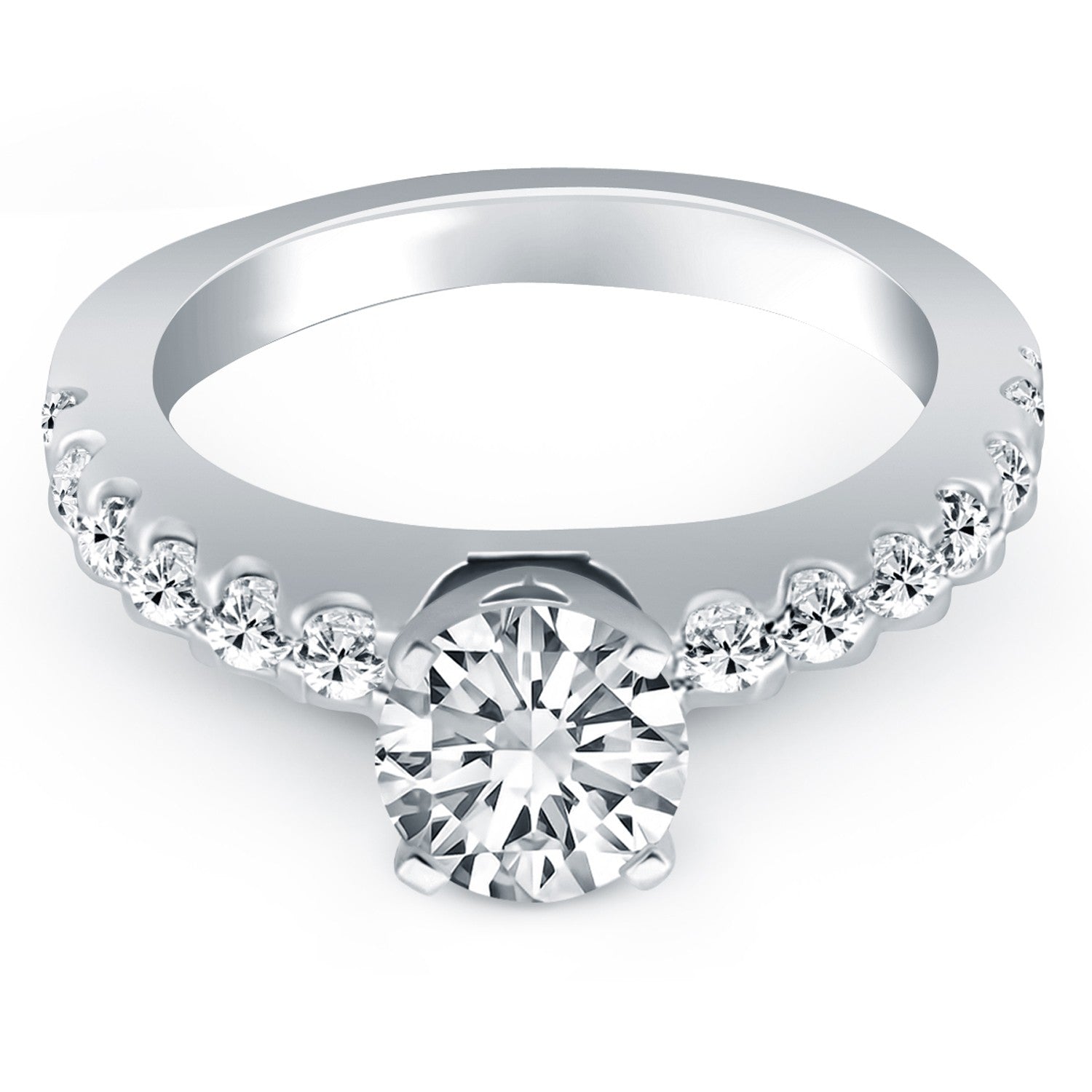 14k White Gold Diamond Micro Prong Cathedral Engagement Ring - The Best Accessory