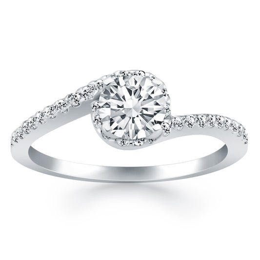 14k White Gold Bypass Swirl Diamond Halo Engagement Ring - The Best Accessory