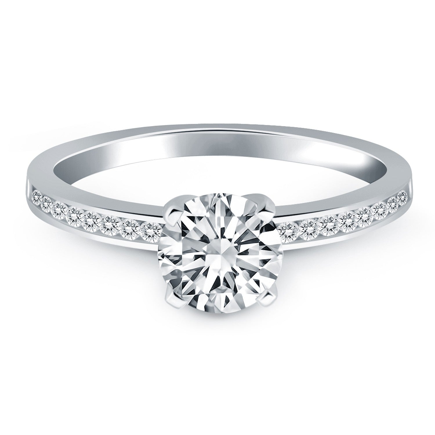 14k White Gold Engagement Ring with Diamond Channel Set Band - The Best Accessory