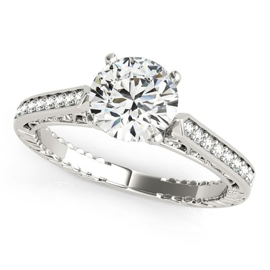 14k White Gold Round Diamond Antique Style Engagement Ring (1 1/8 cttw) - The Best Accessory