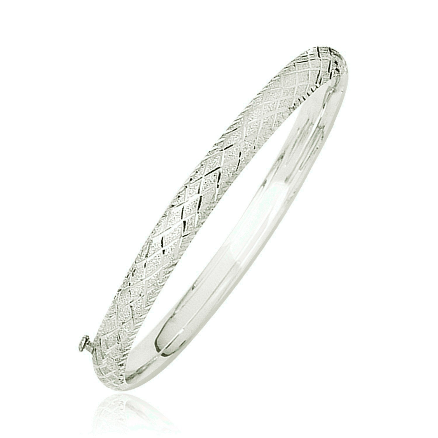 14k White Gold Diamond Carved Bangle (6.00 mm) - The Best Accessory