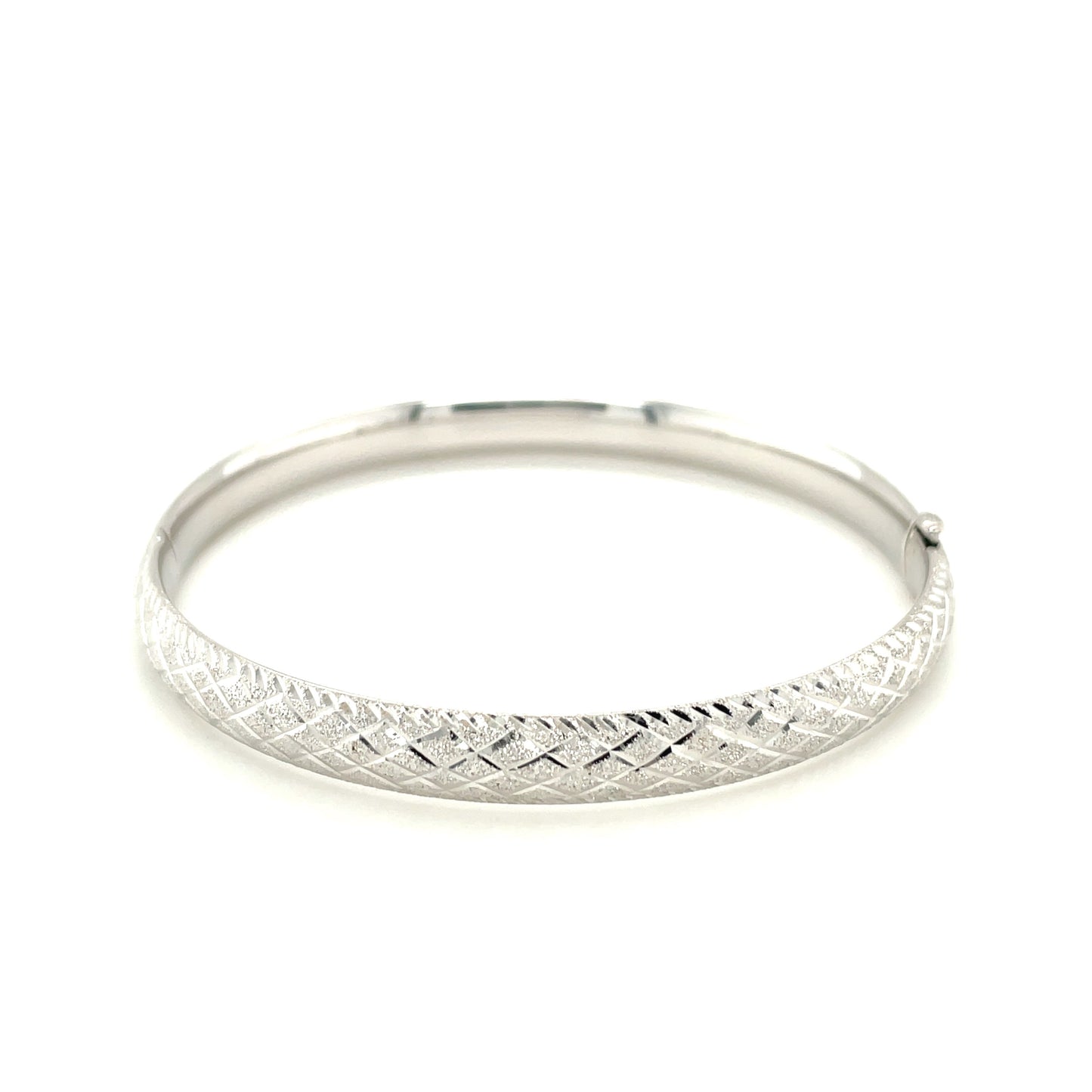14k White Gold Diamond Carved Bangle (6.00 mm) - The Best Accessory