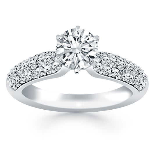14k White Gold Triple Row Pave Diamond Engagement Ring - The Best Accessory