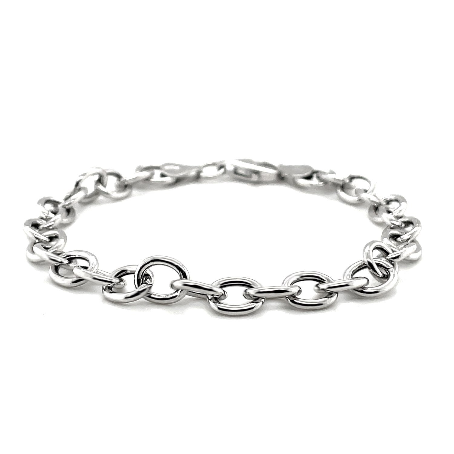Sterling Silver Rhodium Plated Fancy Charm Bracelet (6.70 mm) - The Best Accessory