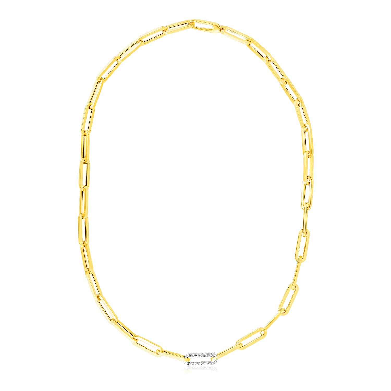 14k Yellow Gold Paperclip Chain Necklace with Diamond Link - The Best Accessory