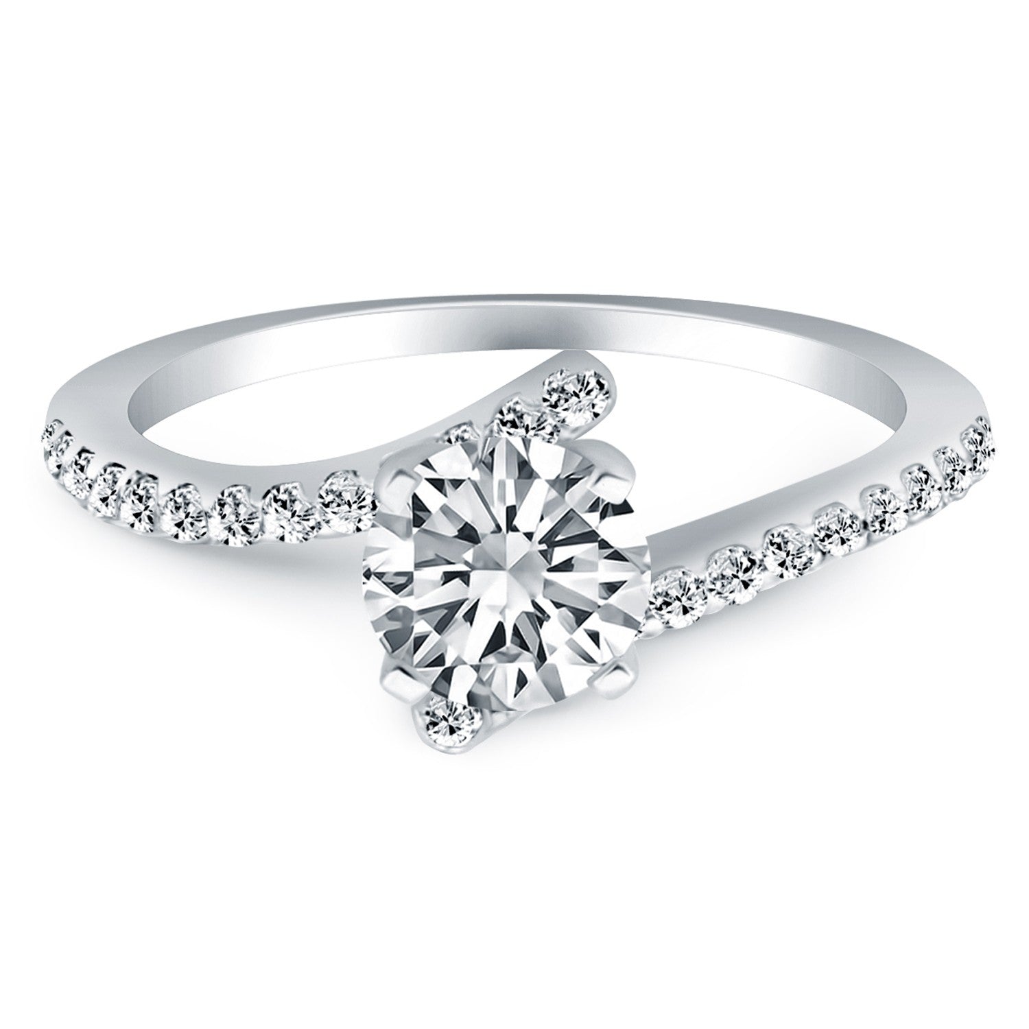 14k White Gold Open Shank Bypass Diamond Engagement Ring - The Best Accessory