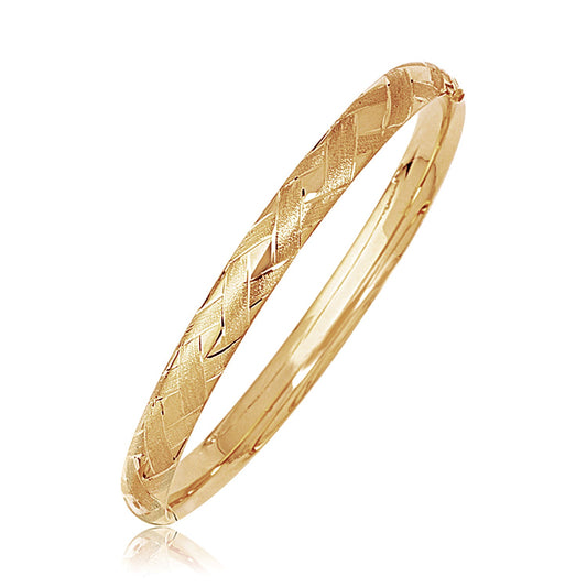 14k Yellow Gold Domed Bangle with a Weave Motif (6.00 mm) - The Best Accessory