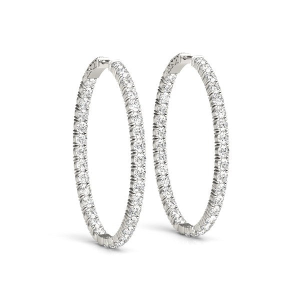 Oval Shape Two Sided Diamond Hoop Earrings in 14k White Gold (2 cttw) - The Best Accessory