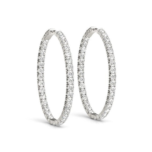 Oval Shape Two Sided Diamond Hoop Earrings in 14k White Gold (2 cttw) - The Best Accessory