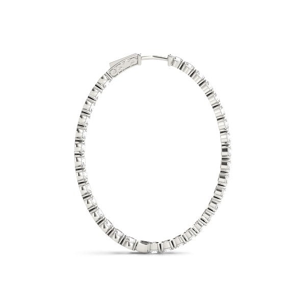 Oval Shape Two Sided Diamond Hoop Earrings in 14k White Gold (2 cttw) - The Best Accessory