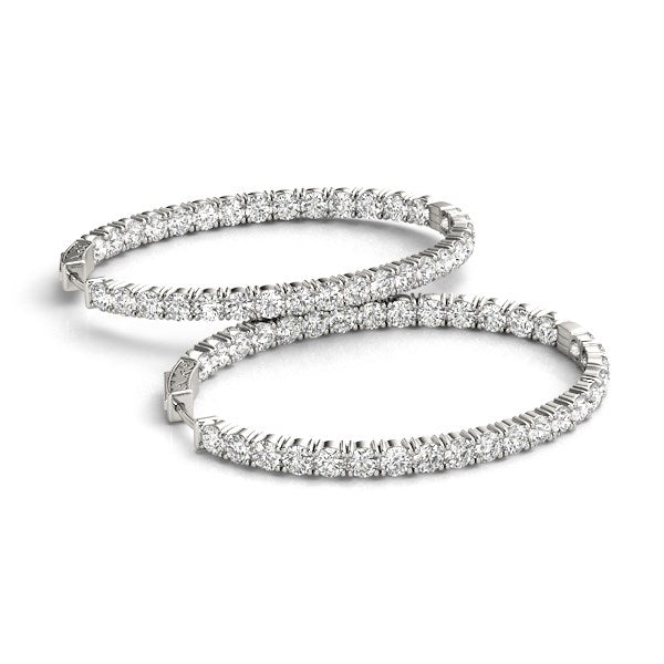Oval Shape Two Sided Diamond Hoop Earrings in 14k White Gold (2 cttw) - The Best Accessory