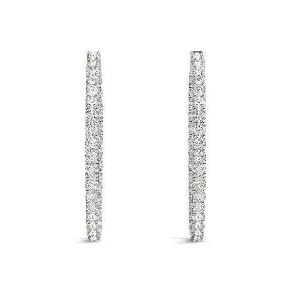 Oval Shape Two Sided Diamond Hoop Earrings in 14k White Gold (2 cttw) - The Best Accessory
