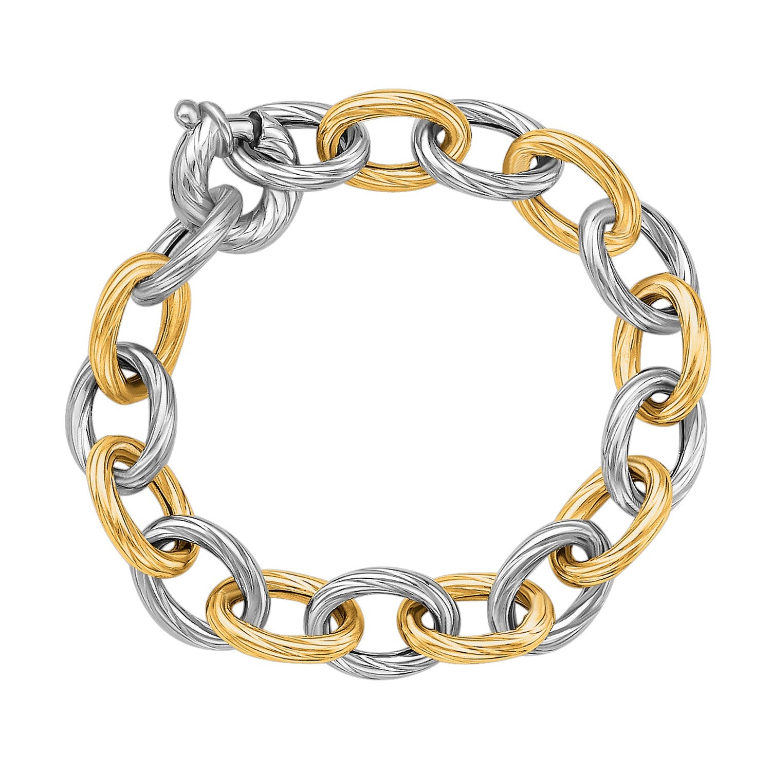 18k Yellow Gold and Sterling Silver Rhodium Plated Diamond Cut Chain Bracelet - The Best Accessory