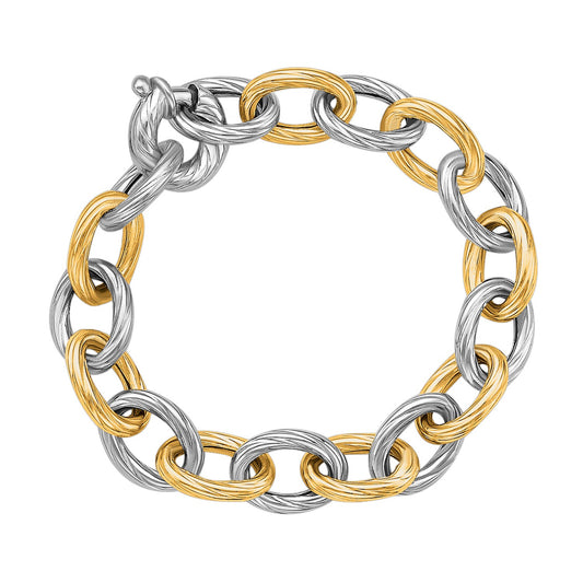 18k Yellow Gold and Sterling Silver Rhodium Plated Diamond Cut Chain Bracelet - The Best Accessory