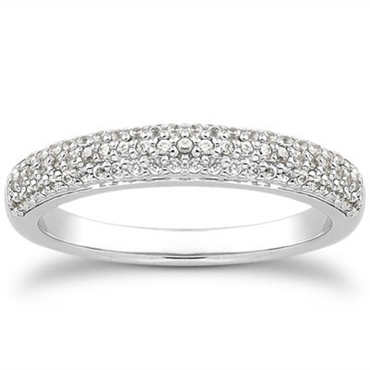 14k White Gold Triple Multi-Row Micro- Pave Diamond Wedding Ring Band - The Best Accessory