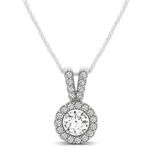 Round Pendant with Split Bail and Diamond Halo in 14k White Gold (3/4 cttw) - The Best Accessory