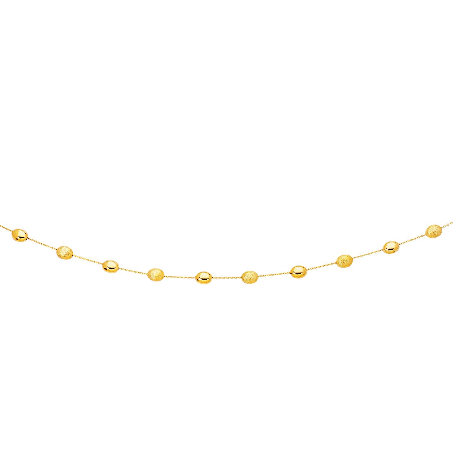 14k Yellow Gold Necklace with Polished and Textured Pebble Stations - The Best Accessory