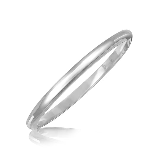 Sterling Silver Rhodium Plated Slim Dome Motif Bangle (6.50 mm) - The Best Accessory
